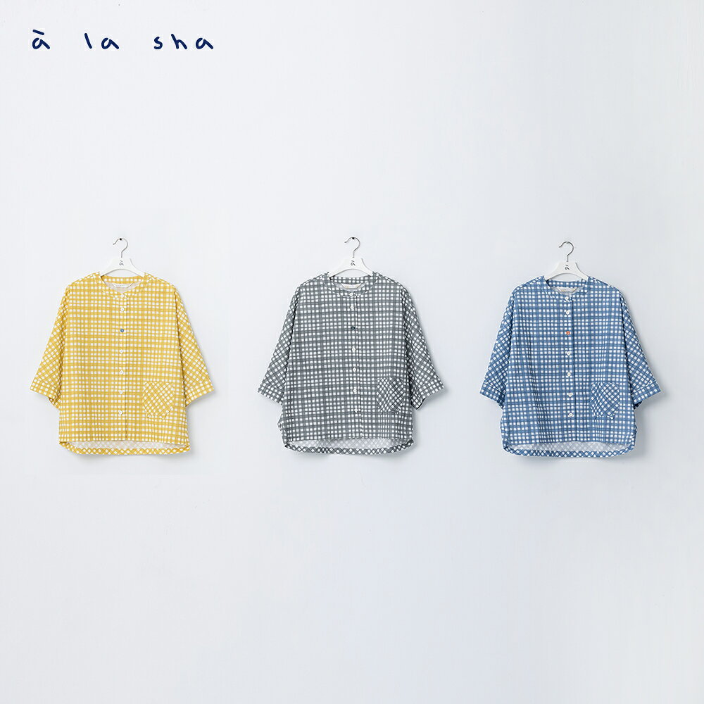 a la sha 格紋連袖寬版襯衫 3