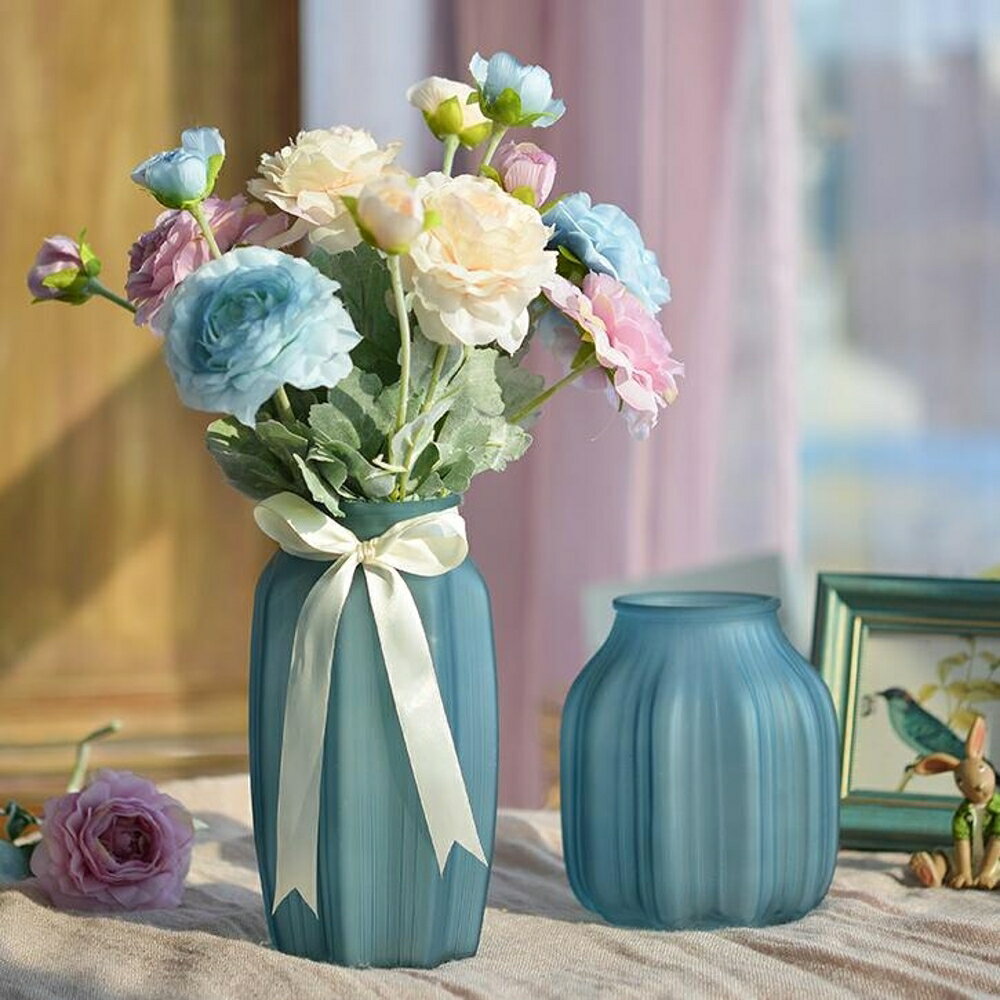 歐式彩色玻璃透明花瓶ins客廳擺件插花