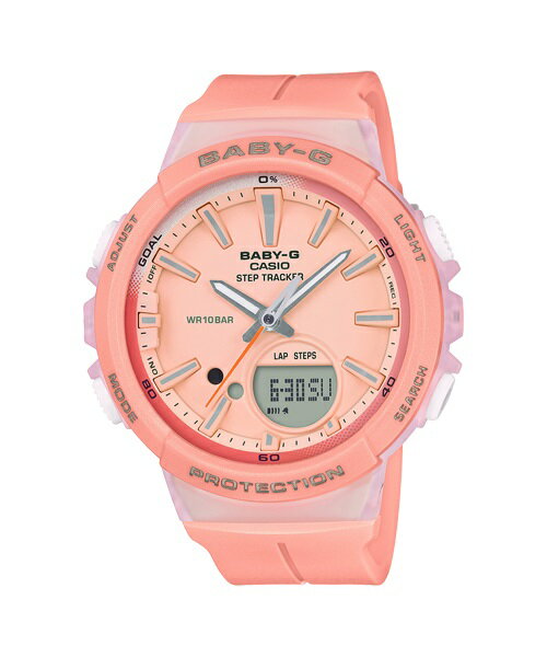 CASIO卡西歐 Baby-G Step Tracker系列 熱愛運動 步行計算 電子錶 粉橘色 女錶 BGS-100-4ADR 40mm