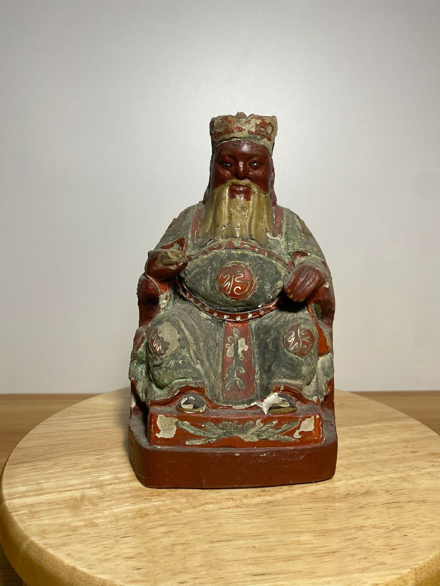 清代手工木雕造像，土地公，福德正神，古體老像，神韻十足，開臉