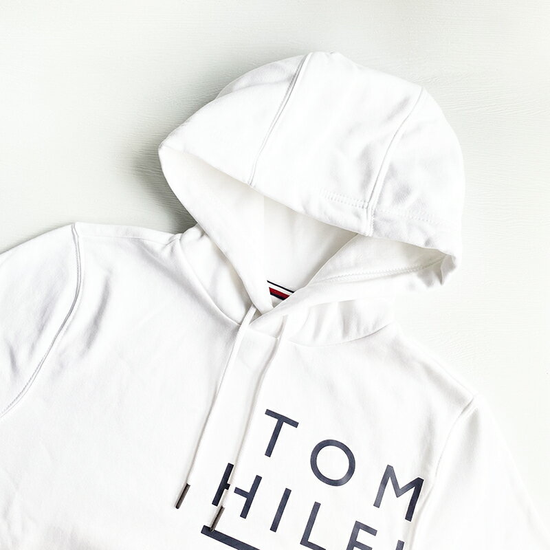 美國百分百【全新真品】Tommy Hilfiger 連帽上衣 棉質 TH 帽T 長袖 上衣 logo 白色 CL65