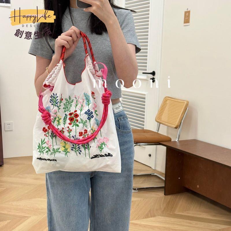 ball chain高圓圓同款上身日本花草刺繡環保袋包購物袋刺繡尼龍 c7071