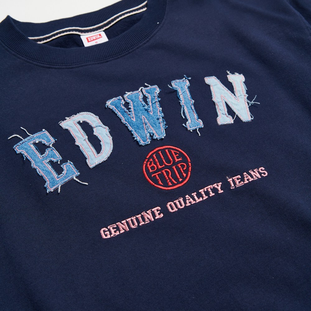 EDWIN BLUE TRIP 寬版印花貼布長袖T恤-男款 丈青色 4