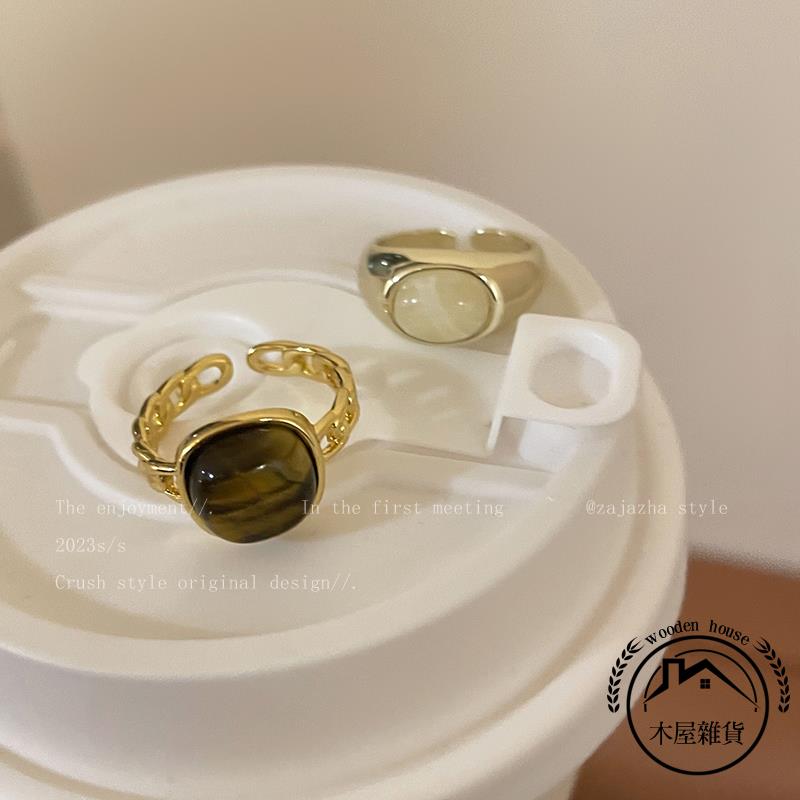 天然石開口戒指女生復古氣質食指戒潮流時尚個性閨蜜指環女性流行飾品【木屋雜貨】
