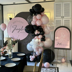 黑粉18歲生日party男女孩成人禮派對裝飾場景布置氣球背景墻KT板