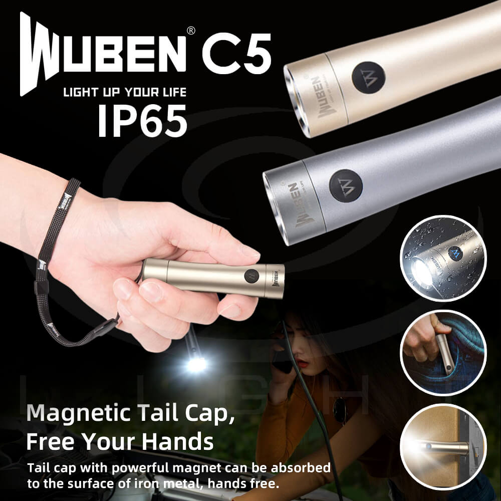 【錸特光電】WUBEN C5 便攜EDC手電筒 700流明 尾部磁鐵 USB-C充電 14500電池 防水 露營手電筒