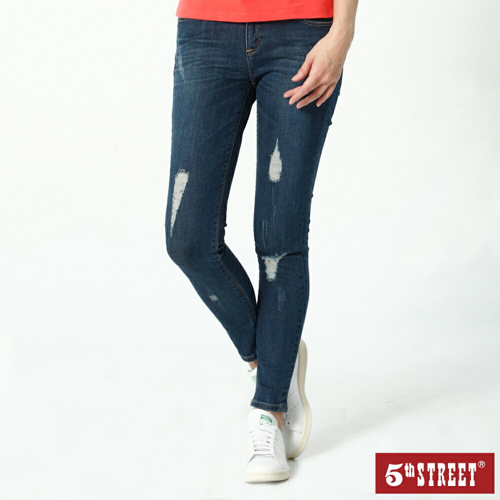 女歐美休閒風窄直筒褲-中古藍【5th STREET】【APP下單享4%點數】