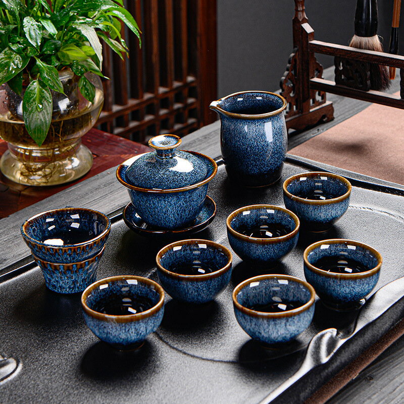 【免運直出】窯變茶具套裝 家用拉絲窯變釉功夫茶具 茶壺/茶杯/茶海