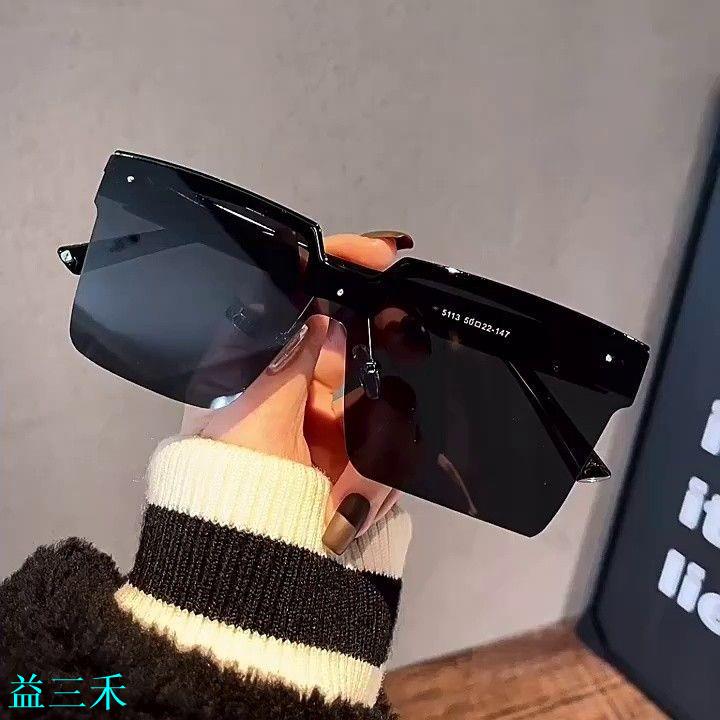 2024新款個性半框男墨鏡帥氣高級感太陽眼鏡女圓長臉時尚大框拍照-益三禾