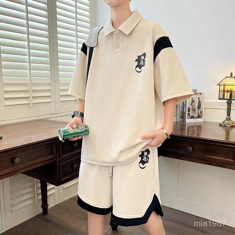 休閒運動套裝男夏季薄款2024新款夏裝POLO衫短袖短褲男裝搭配一套