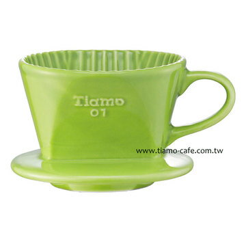 金時代書香咖啡 TIAMO 101陶瓷咖啡濾器組附滴水盤量匙 綠 HG5484