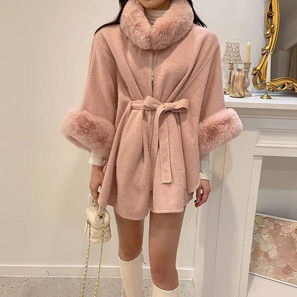 ANNAS 正韓 毛毛 斗篷 外套 大衣 罩衫 披風 爆毛 性感 腰身 兔毛 新年 聖誕節 韓劇 女神 韓國 6