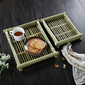 竹製托盤原竹托盤田園風竹餐盤方形青竹盤茶盤竹果盤點心籃竹菜盤