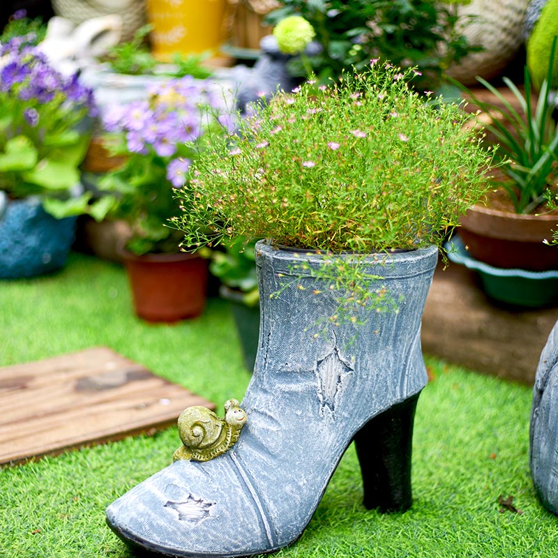 美式創意牛仔高跟鞋背包花盆個性牛仔工藝品花園裝飾擺件庭院擺設