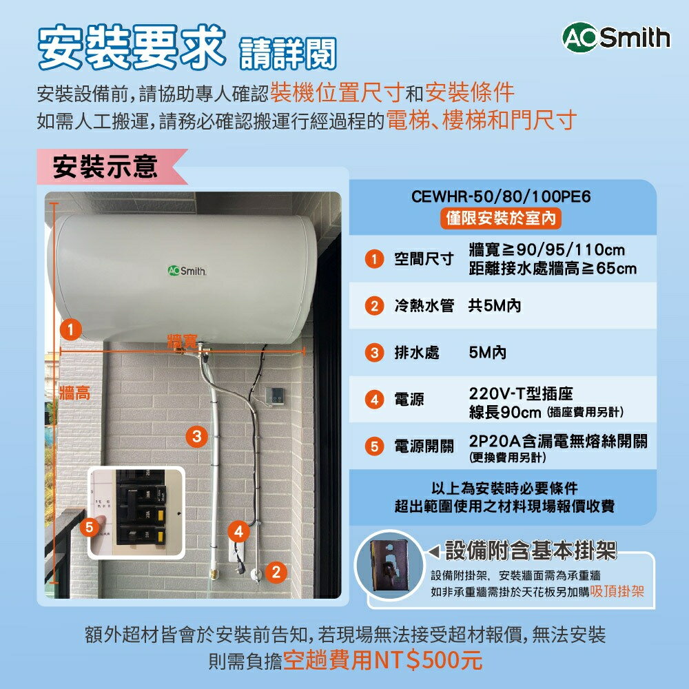 【AOSmith】AO史密斯 金圭特護 壁掛型電子式電熱水器 CEWHR-50/80/100PE 8