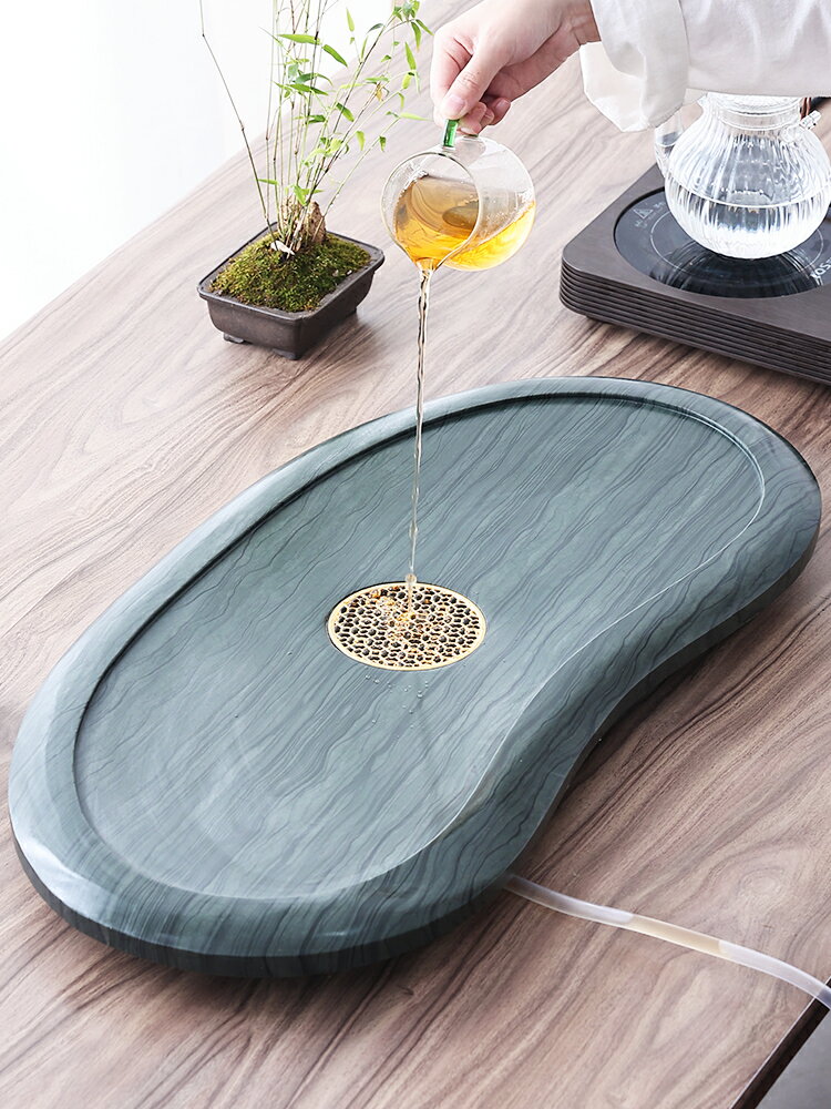 整塊天然木紋石茶盤現代圓形中式簡約家用辦公室茶臺烏金石頭茶海 1