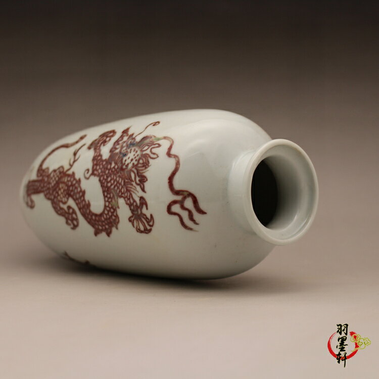 清康熙瓷器釉里紅花瓶手繪龍紋古玩古董陶瓷器仿古老貨收藏擺件| 協貿 