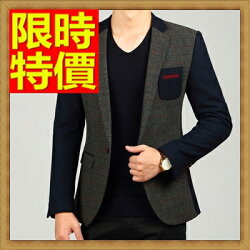 ★毛呢外套 男西服-羊毛格紋拼色修身男西裝外套63af50【韓國進口】【米蘭精品】