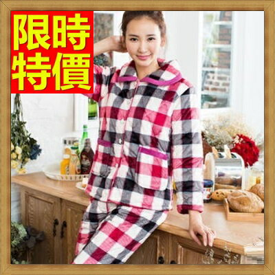 保暖睡衣 休閒服-格紋加厚珊瑚絨休閒長袖女居家服1色64i50【獨家進口】【米蘭精品】