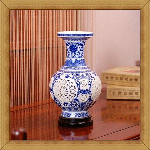 青花瓷花瓶家居擺飾-鏤空大花瓶瓷器擺件【附保證書】【奇珍館】2