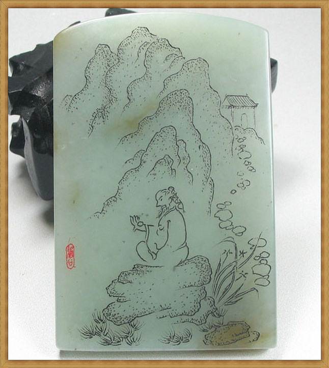 和闐白玉 帶皮籽料羊脂白玉 和闐玉 白居易遺愛寺唐詩子岡牌子崗牌墬子-開運避邪投資增值【附鑑定書】【奇珍館】hb96 1