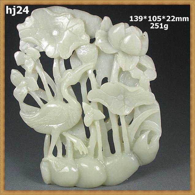 ★和闐白玉 籽料和闐玉 名家精雕仙鶴蓮藕擺件擺飾(非A貨退錢)-開運避邪投資增值【附鑑定書】【奇珍館】hj24