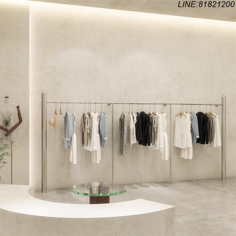 免運/速發 開立發票 服裝店展示架上墻壁掛式不銹鋼創意掛衣架貨架女裝店男裝店陳列架 支援訂製