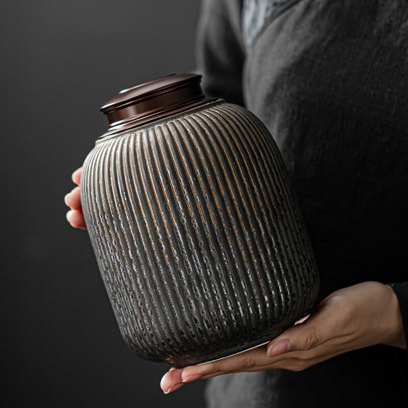 鎏金粗陶陶瓷茶葉罐禮盒大號儲物罐密封儲存罐紅綠茶普洱茶一斤裝