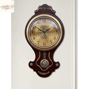 歐式實木靜音鐘錶掛鐘客廳裝飾搖擺鍾復古個性時鐘中美式藝術掛錶