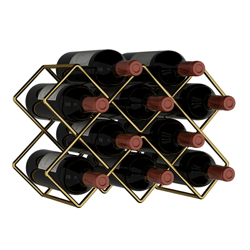 紅酒架 紅酒杯收納架 輕奢歐式紅酒架擺件高檔葡萄酒架子菱形創意紅酒格子架家用儲酒架『TZ01372』