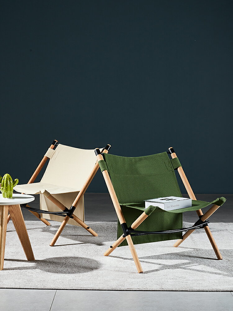 戶外實木折疊椅便攜克米特椅野外露營懶人沙灘躺椅休閑帆布釣魚凳 1
