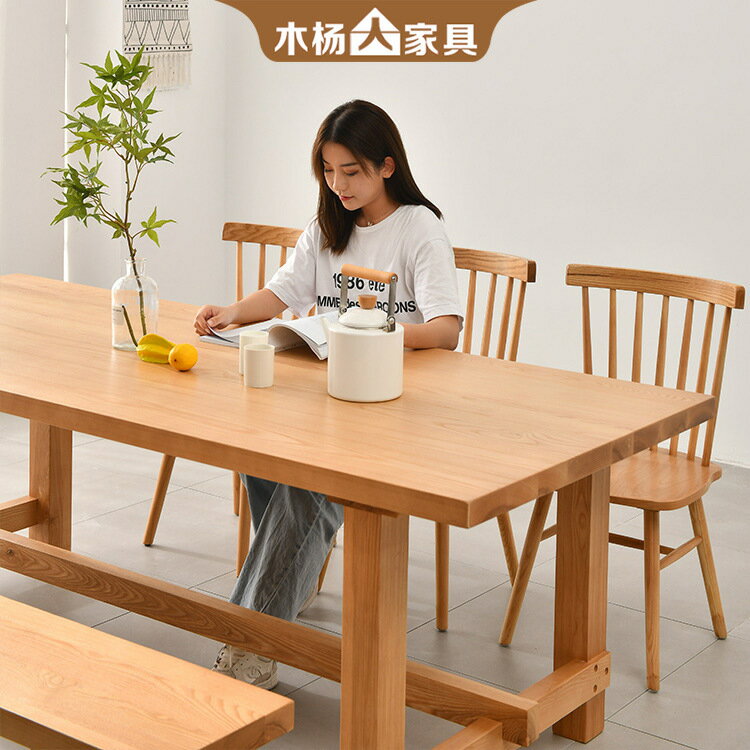 實木餐桌民宿吃飯長方形飯桌奶茶休閑桌