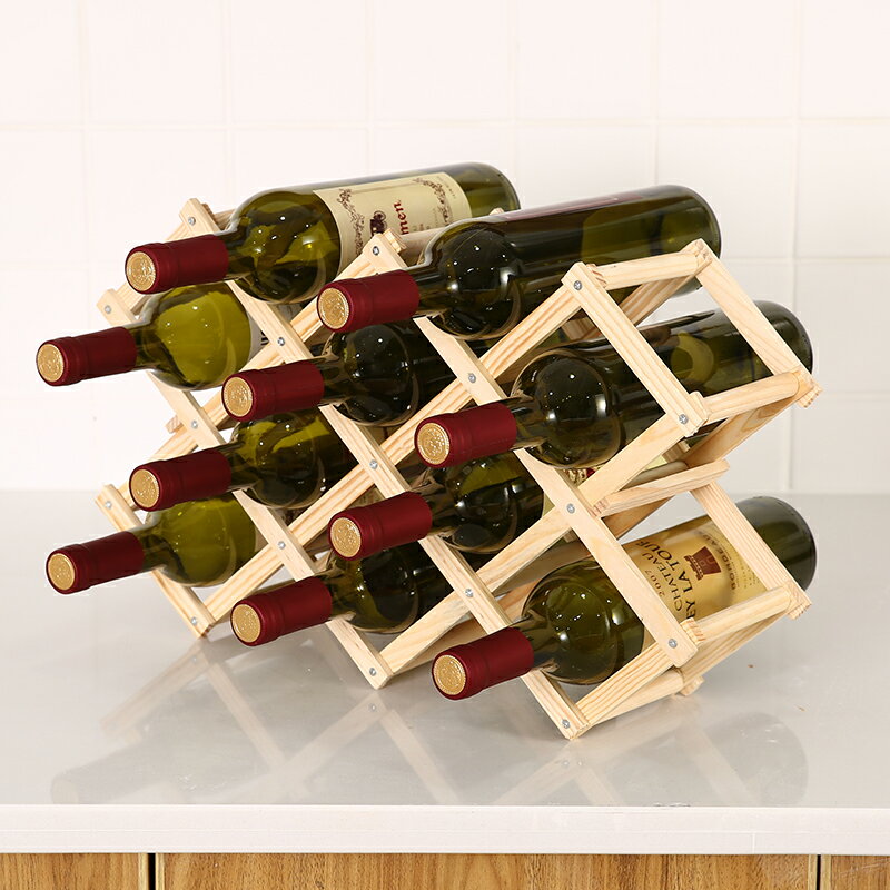 紅酒架 酒架 酒瓶架 歐式復古實木紅酒架創意菱形格子擺件簡約折疊家用落地客廳置物架