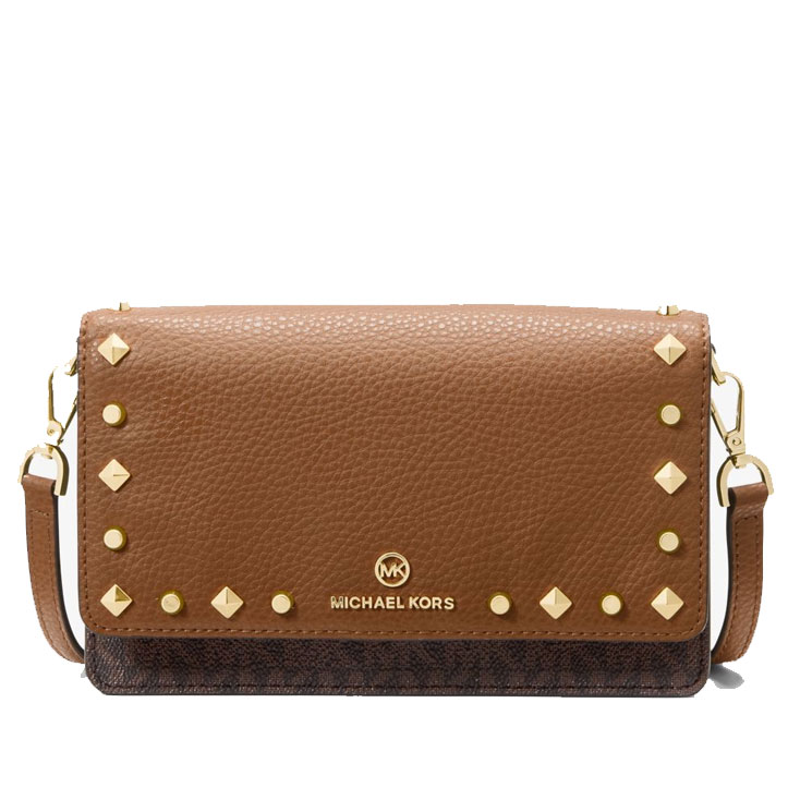 MICHAEL KORS 手機斜揹包 WOC包 防刮PVC皮革 斜揹包 側揹包 M01928 黑灰色MK(現貨)▶指定Outlet商品5折起☆現貨【送禮首選★APP下單點數4倍送】