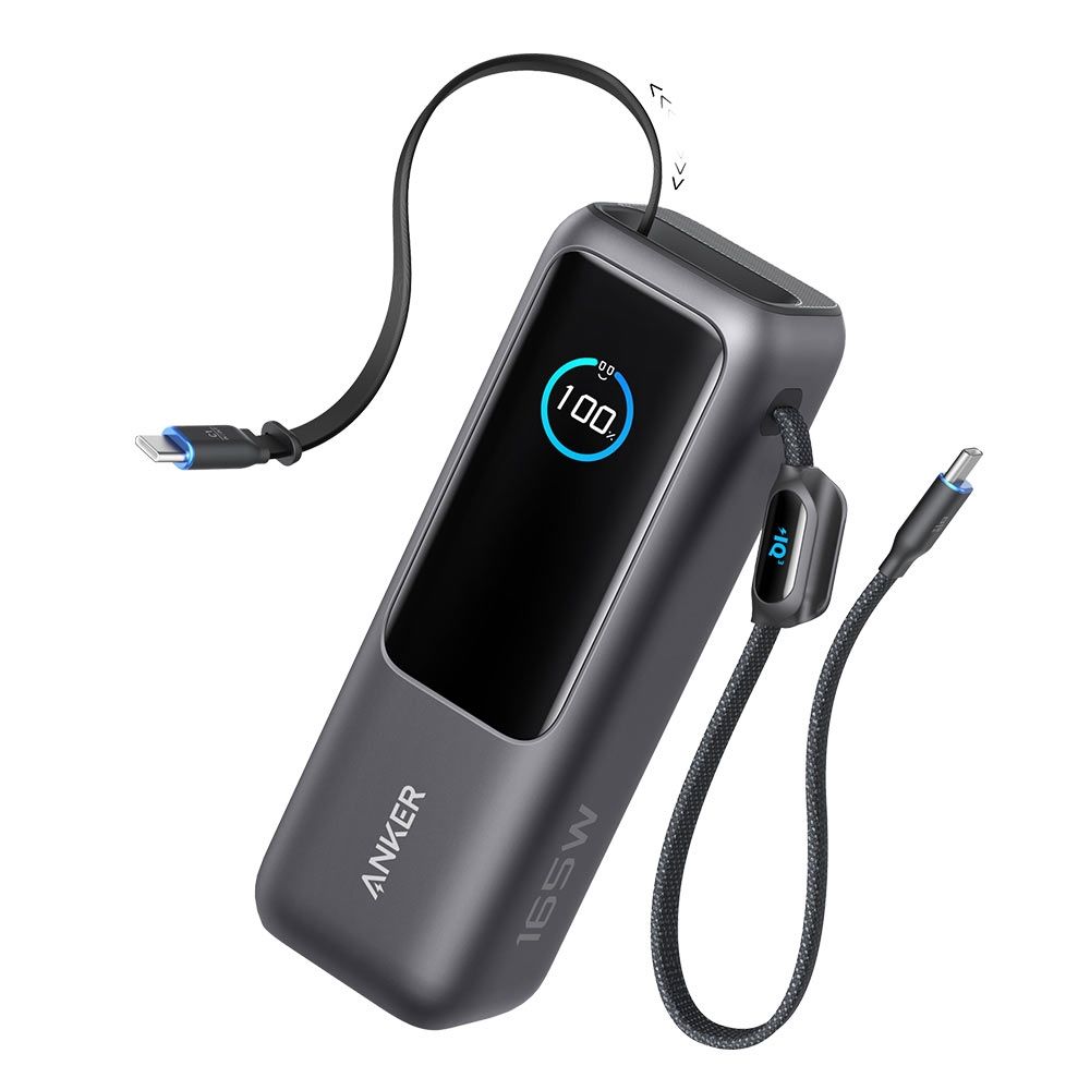 【ANKER】A1695 行動電源 25000mAh 165W 自帶伸縮線 黑灰色【三井3C】