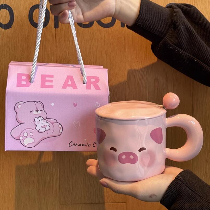 生日禮物女生可愛小豬杯子陶瓷馬克杯帶蓋送閨蜜實用伴手禮禮盒裝【繁星小鎮】 0