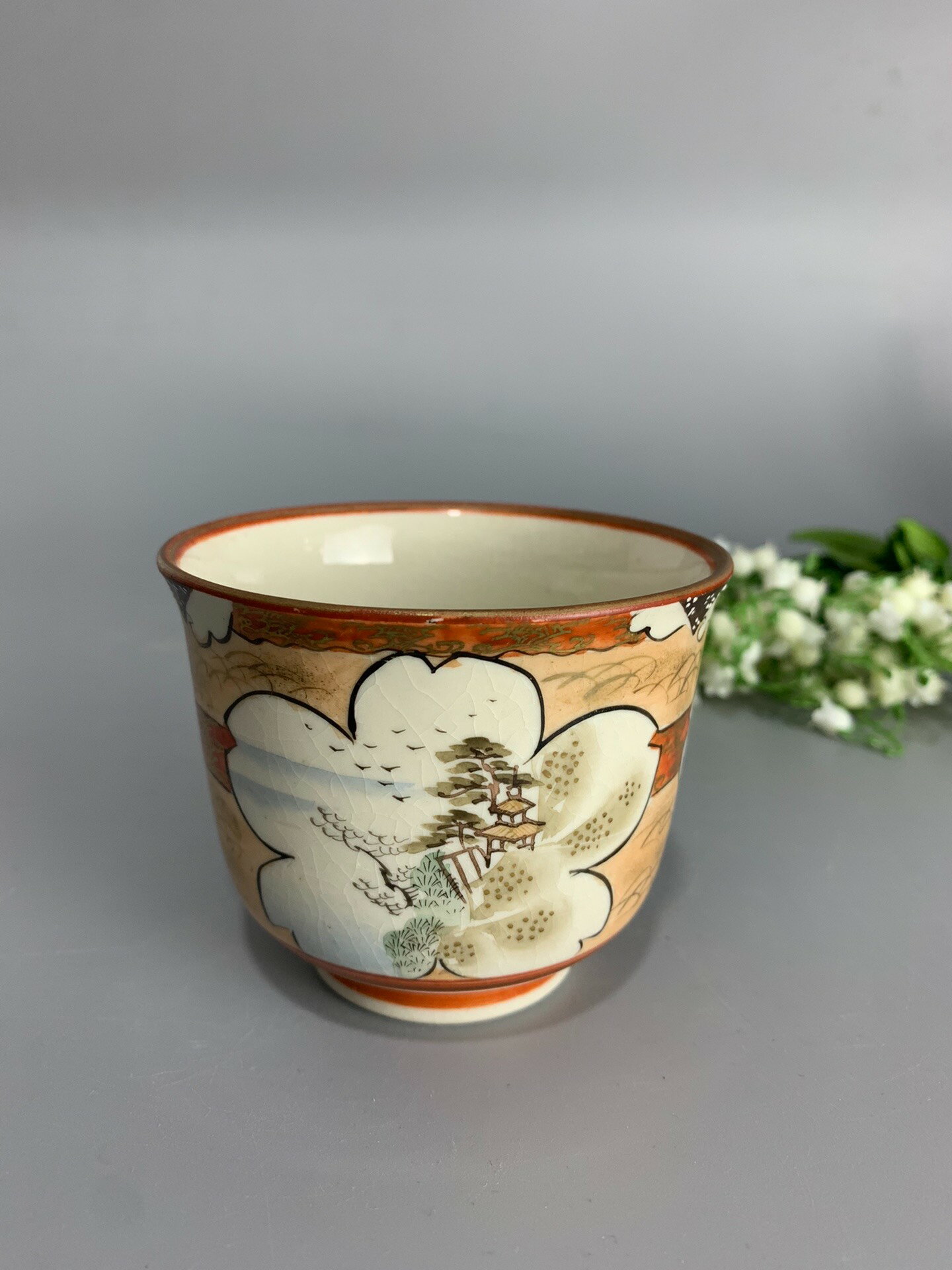 日本進口 日本迴流 九穀燒 紅赤繪茶碗 茶杯 杯子