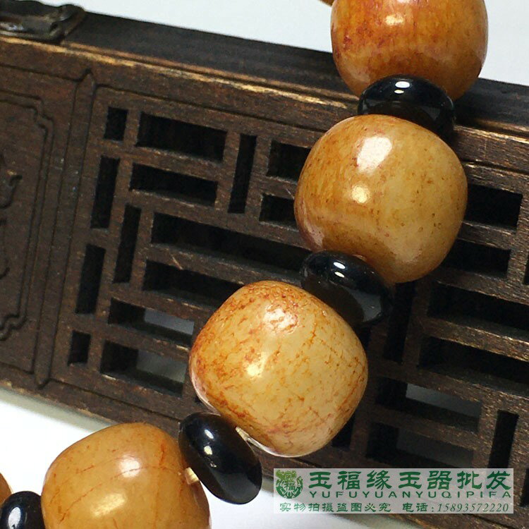 古董古玩收藏清代老玉老和田玉沁色串珠手鏈仿古算盤珠手串| 協貿國際