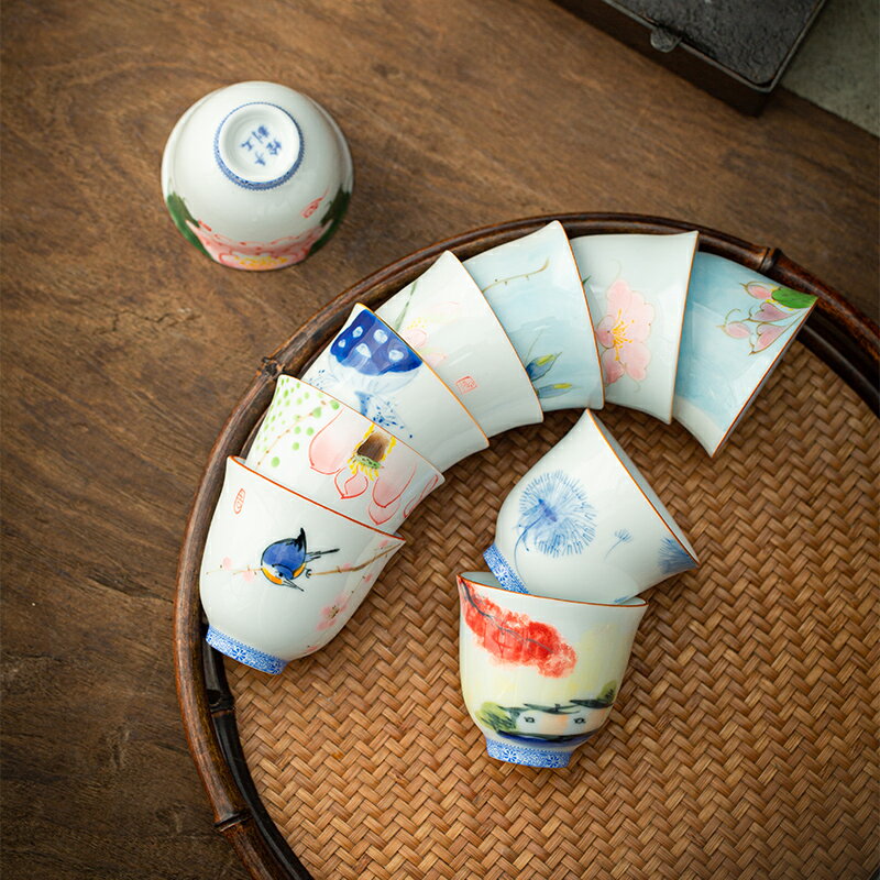 手繪茶杯陶瓷單個小號品茗杯功夫茶具家用會客主人杯泡茶杯子茶盞