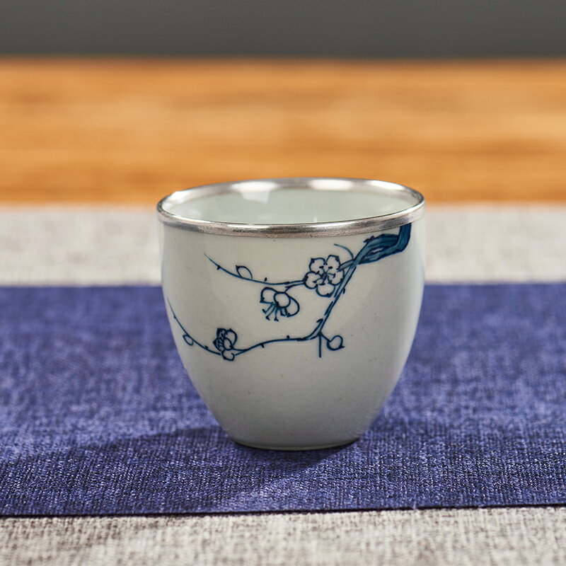 創意陶瓷茶杯手繪青花純銀銀口茶杯品茗杯單個主人杯功夫茶具茶盞 5