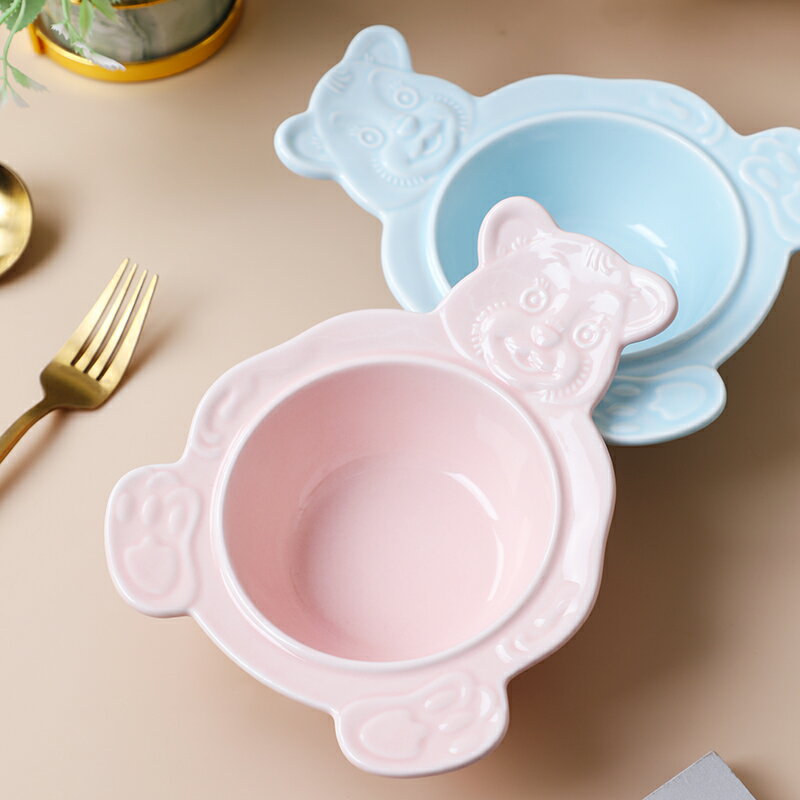 日式ins可愛熊小碗沙拉碗水果甜品碗 點心盤陶瓷盤早餐麥片碗餐具