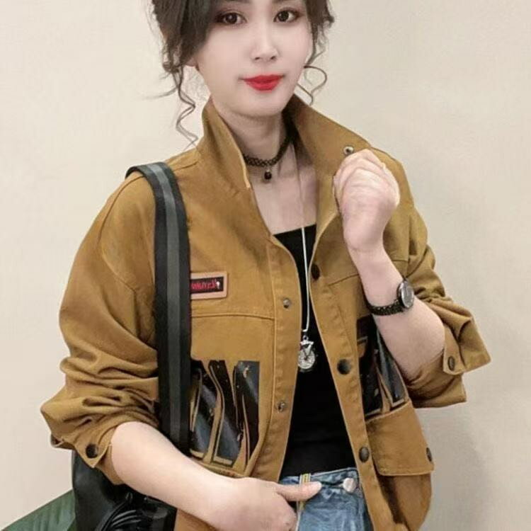 女裝 外套 韓系風 氣質上衣 韓版   韓版立領牛仔外套短款夾克外搭女美式洋氣休閒潮流短款夾克上衣 治裝激推 2