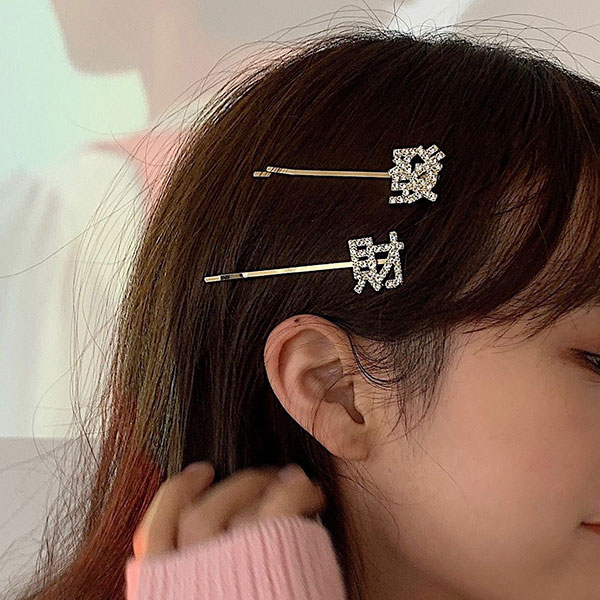 ANNAS 發財髮夾水鑽閃亮 過年新年喜氣應景中國風金屬 1