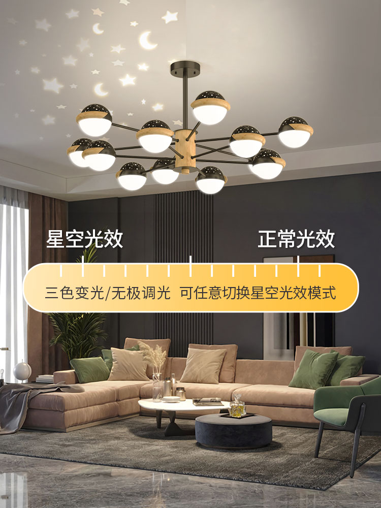 北歐滿天星魔豆客廳燈臥室創意星空吊燈天貓精靈臥室日式原木燈具