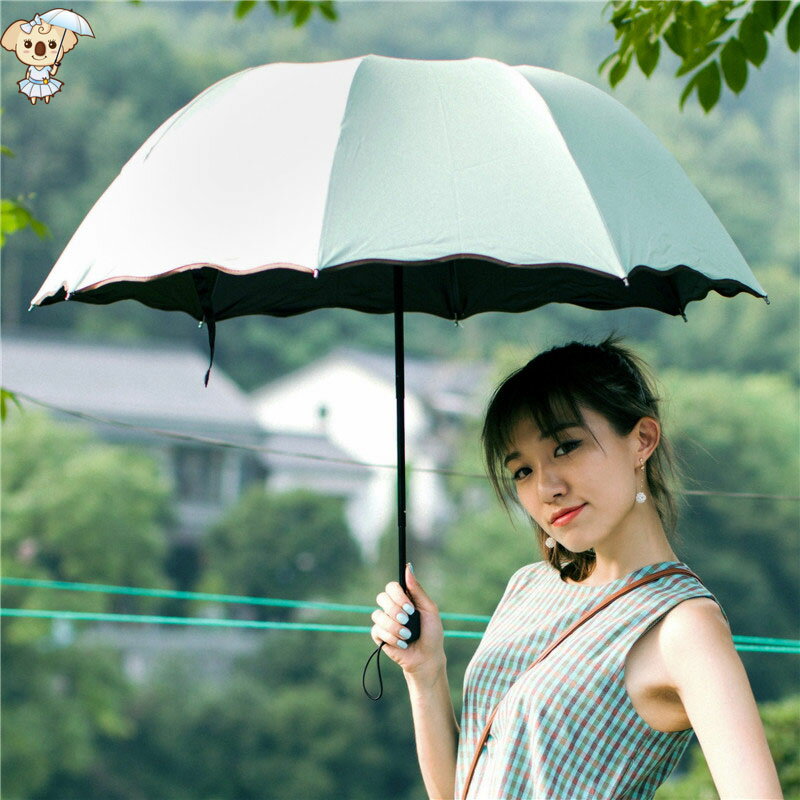 晴雨傘 遇水開花黑膠傘晴雨傘荷葉邊遮陽傘拱形三折折疊傘女