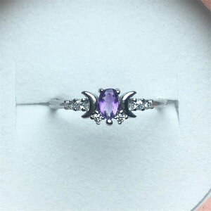 天然紫水晶水滴戒指女款白銅活口輕奢半寶石潮人簡約指環百搭飾品
