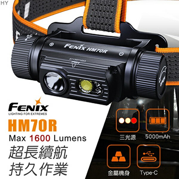 【FENIX】HM70R 三光源可充電工業頭燈 / 登山燈 / 戶外燈 / 礦燈 / 強光燈《長毛象休閒旅遊名店》