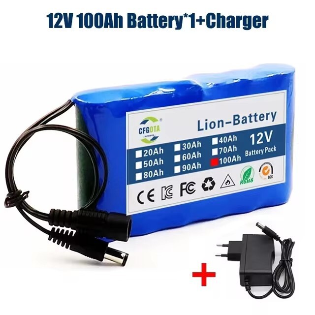 3S2P 12V 100000mah鋰離子電池組可充電內置BMS LED燈電池