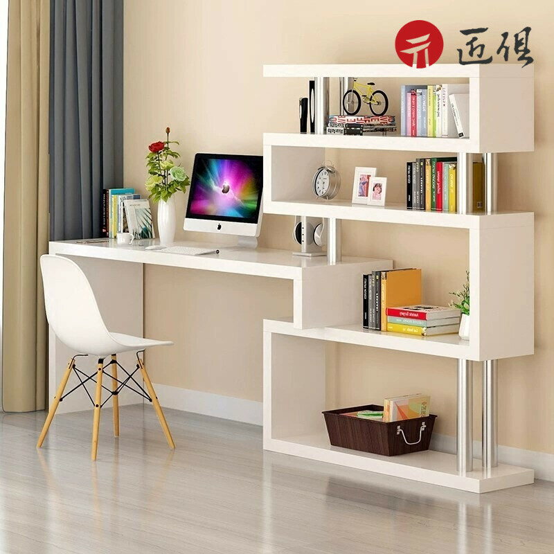 【匠俱】旋轉電腦桌 帶書架書桌 臺式桌 傢用臥室桌 子簡易書櫃一體轉角書桌 書架組閤寫字桌 學習桌