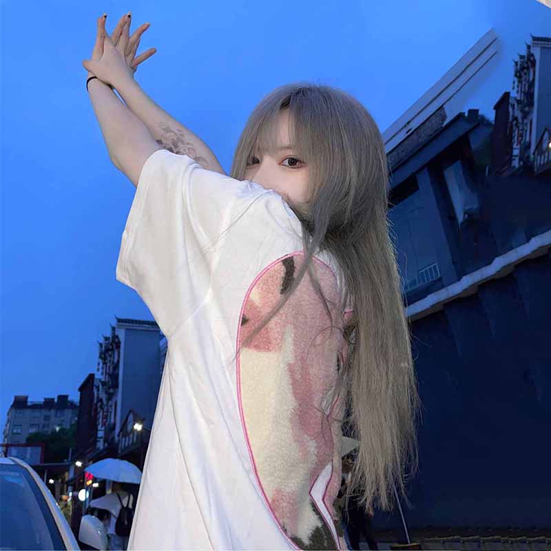 美式復古心碎植絨vintage短袖t恤女夏季ins潮牌高街頭設計感小眾